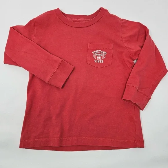 Vineyard Vines Kids Red Football Long Sleeve Tee- 4T - Picture 2 of 2